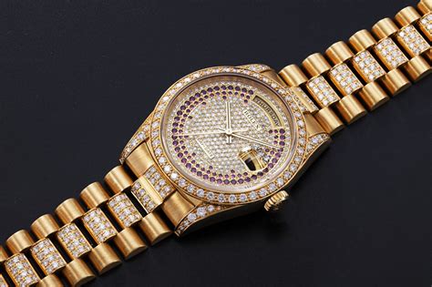 rolex oyster perpetual day date gold diamonds|gold rolex with diamond bezel.